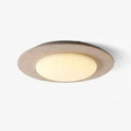 Minimalistische gele travertijn en massief houten LED-plafondlamp
