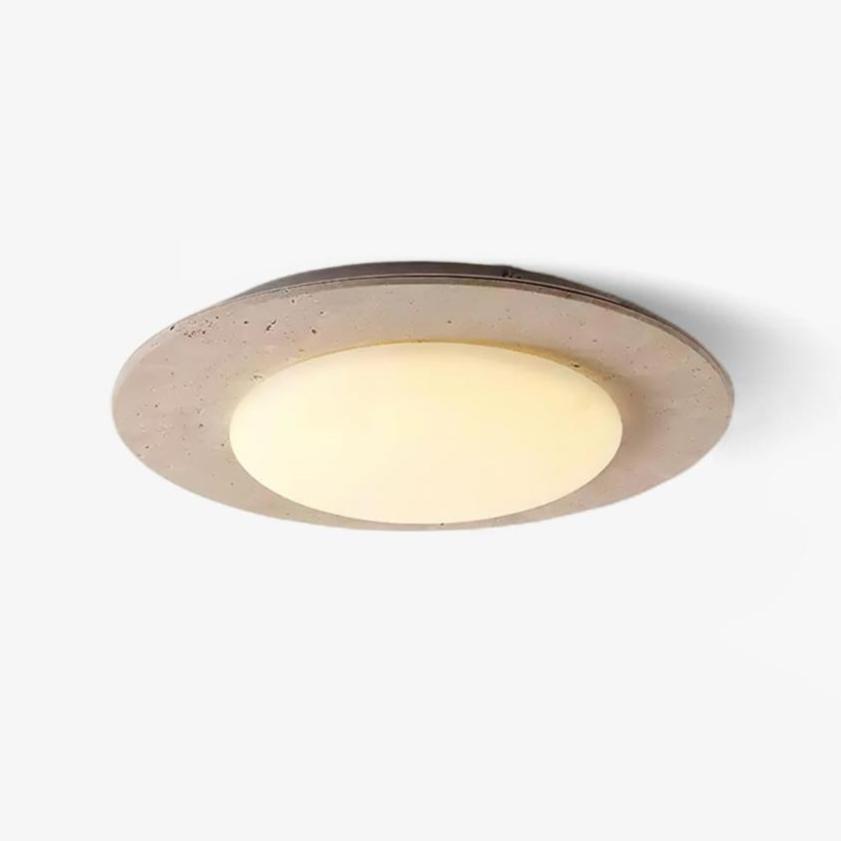 Minimalistische gele travertijn en massief houten LED-plafondlamp