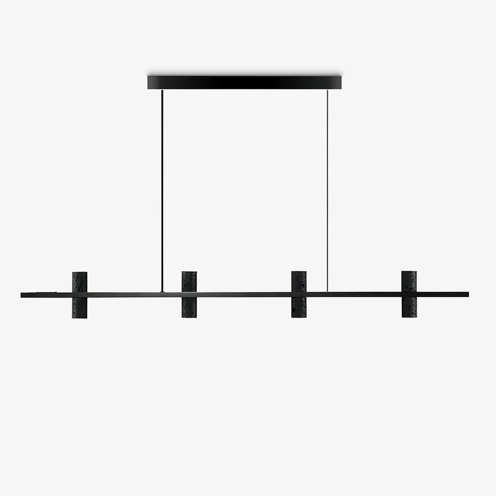 Minimalist Chandelier With Black Travertine Pillars And Copper Accent