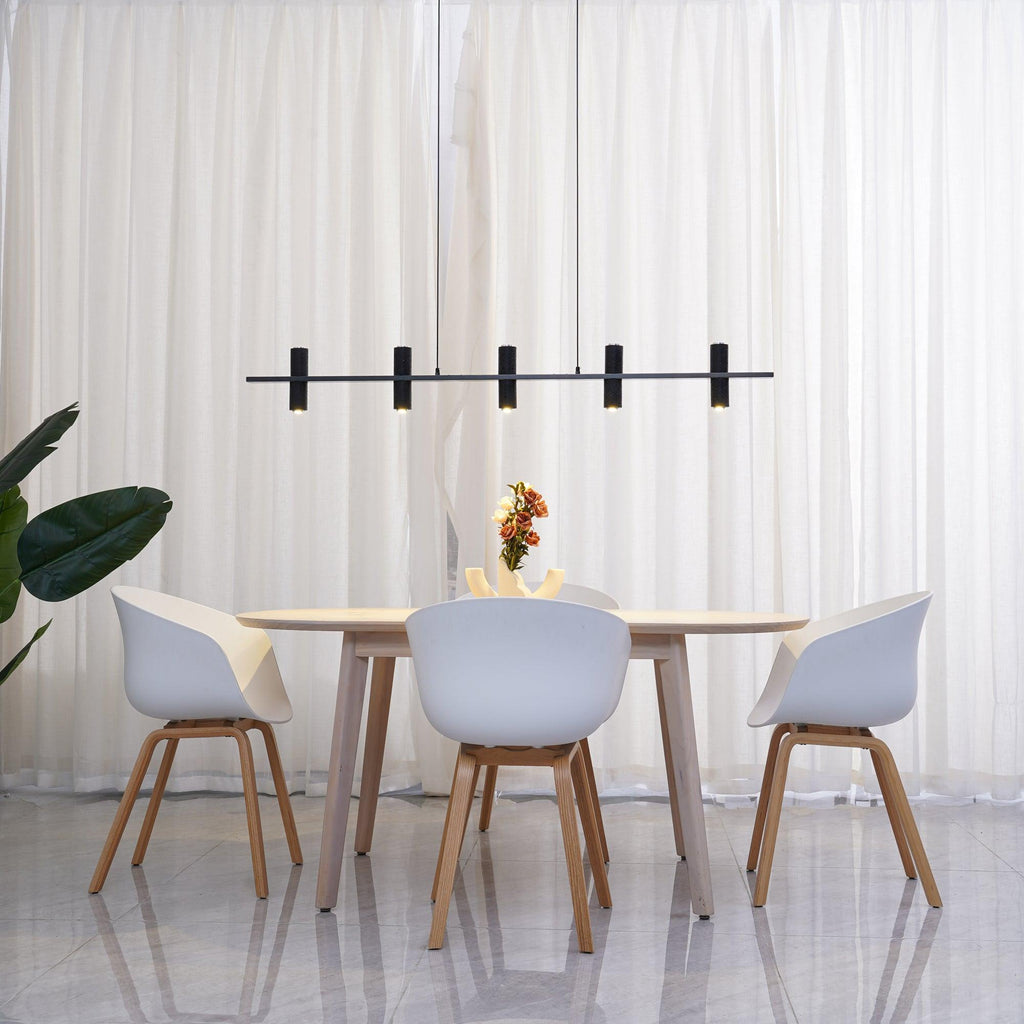 Minimalist Chandelier With Black Travertine Pillars And Copper Accent