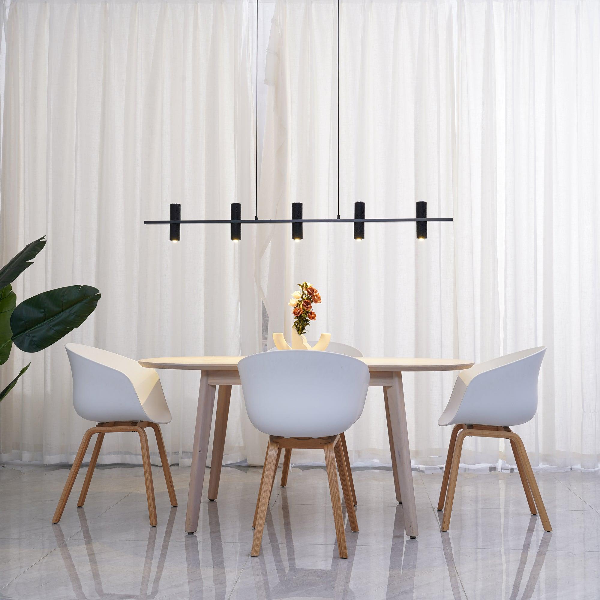 Minimalist Chandelier With Black Travertine Pillars And Copper Accent