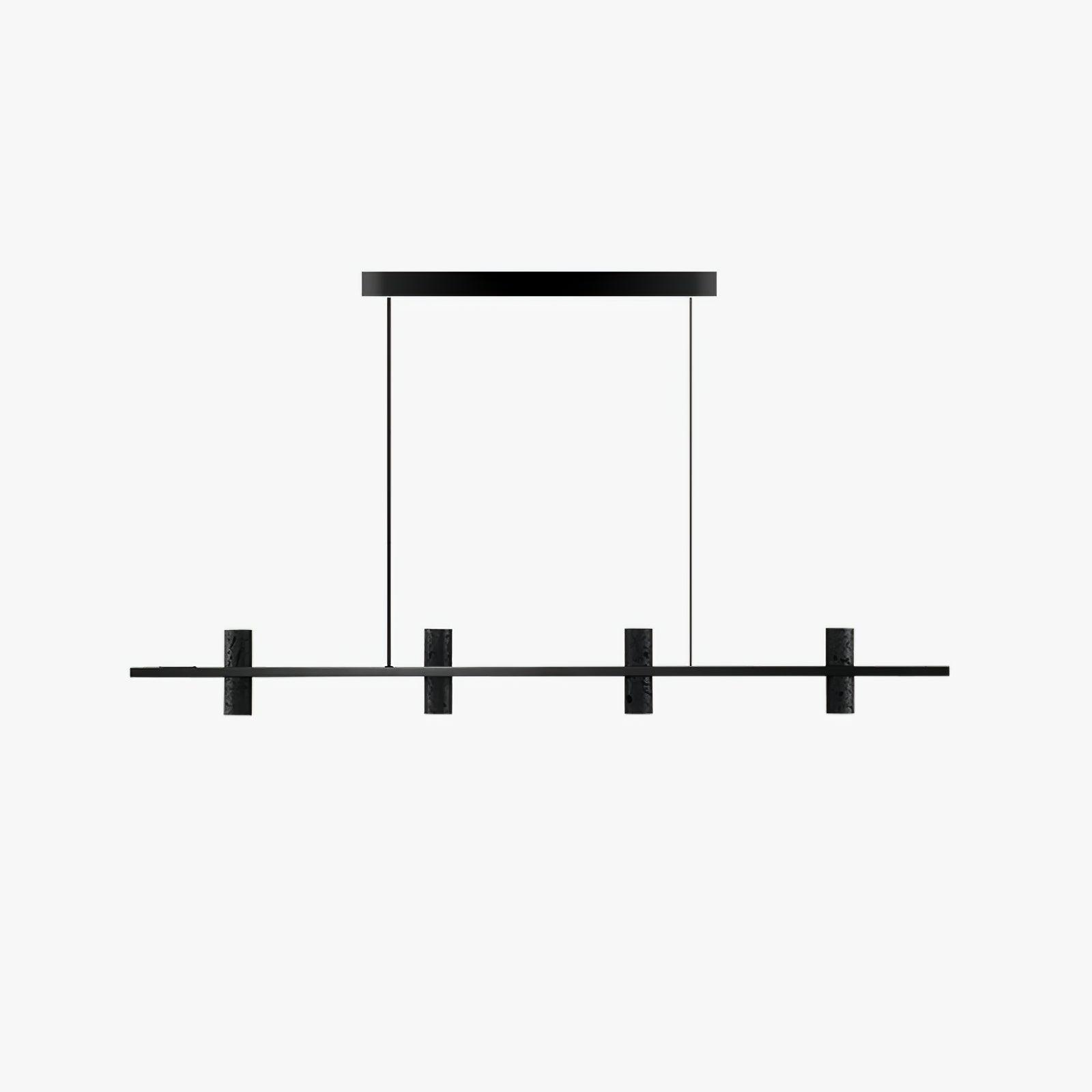 Minimalist Chandelier With Black Travertine Pillars And Copper Accent