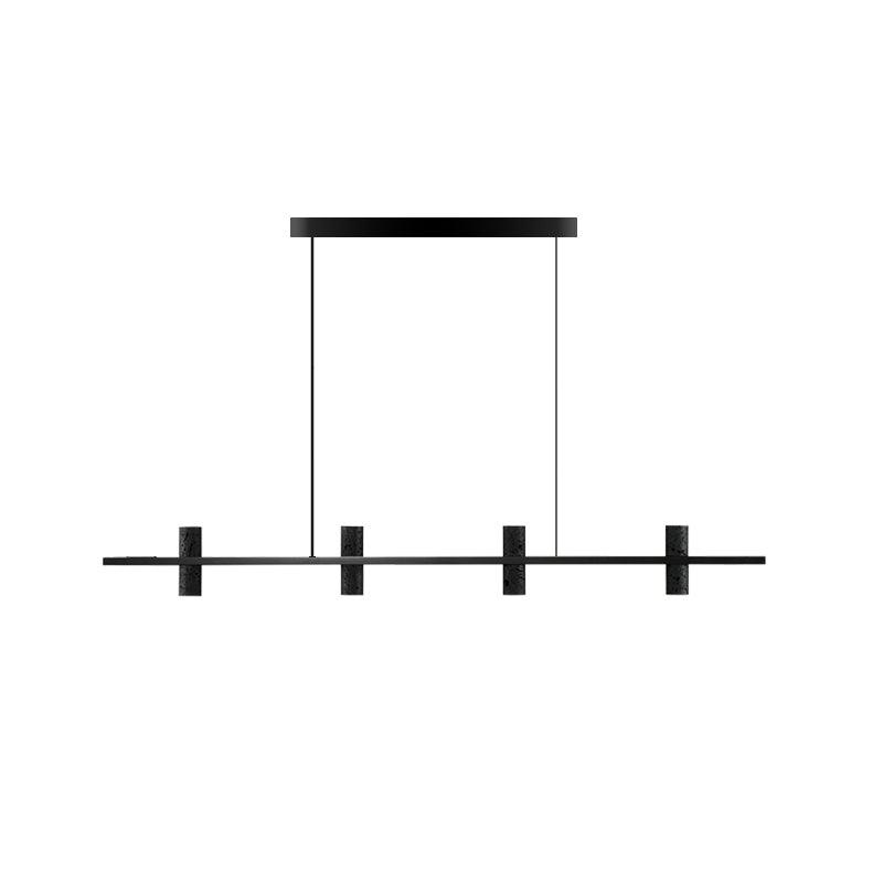 Minimalist Chandelier With Black Travertine Pillars And Copper Accent