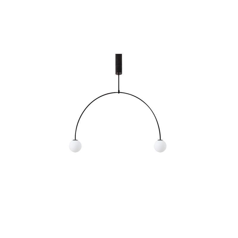 Adjustable Minimalist Chandelier With Patinated Brass And Opaline Glass