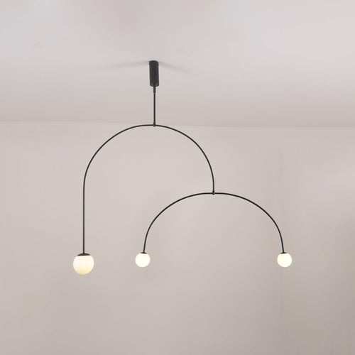 Adjustable Minimalist Chandelier With Patinated Brass And Opaline Glass