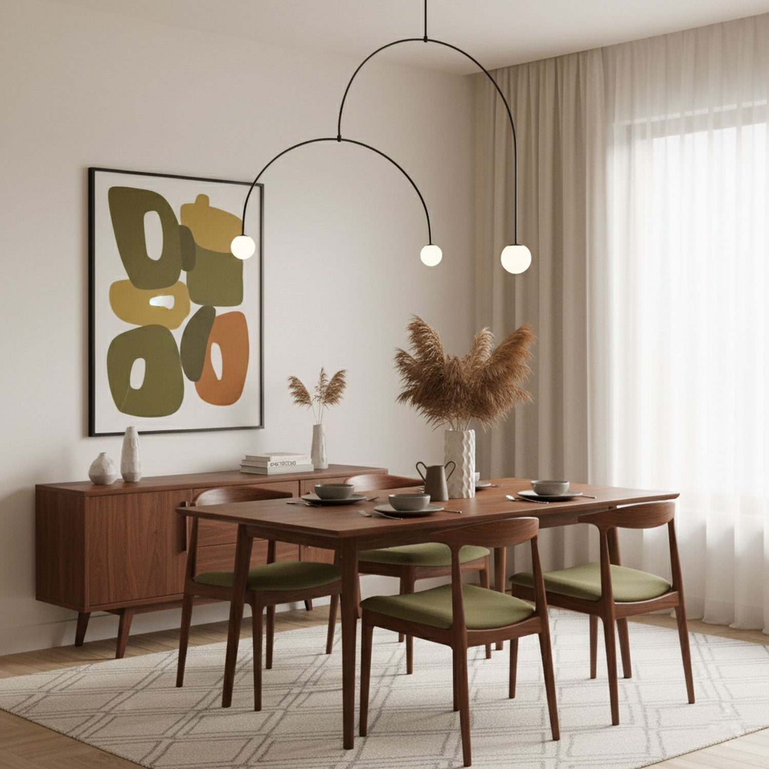 Adjustable Minimalist Chandelier With Patinated Brass And Opaline Glass