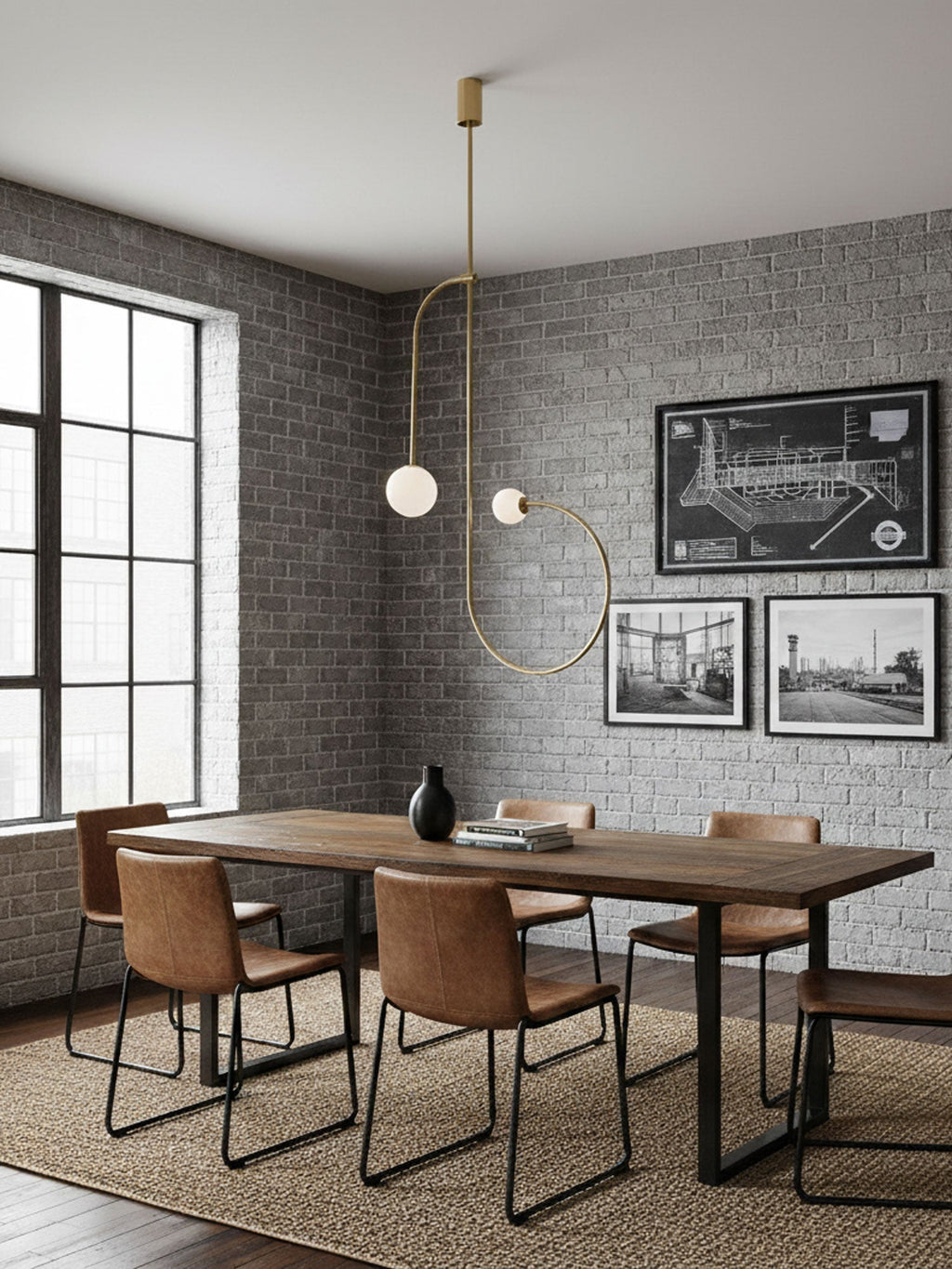 Adjustable Minimalist Chandelier With Patinated Brass And Opaline Glass