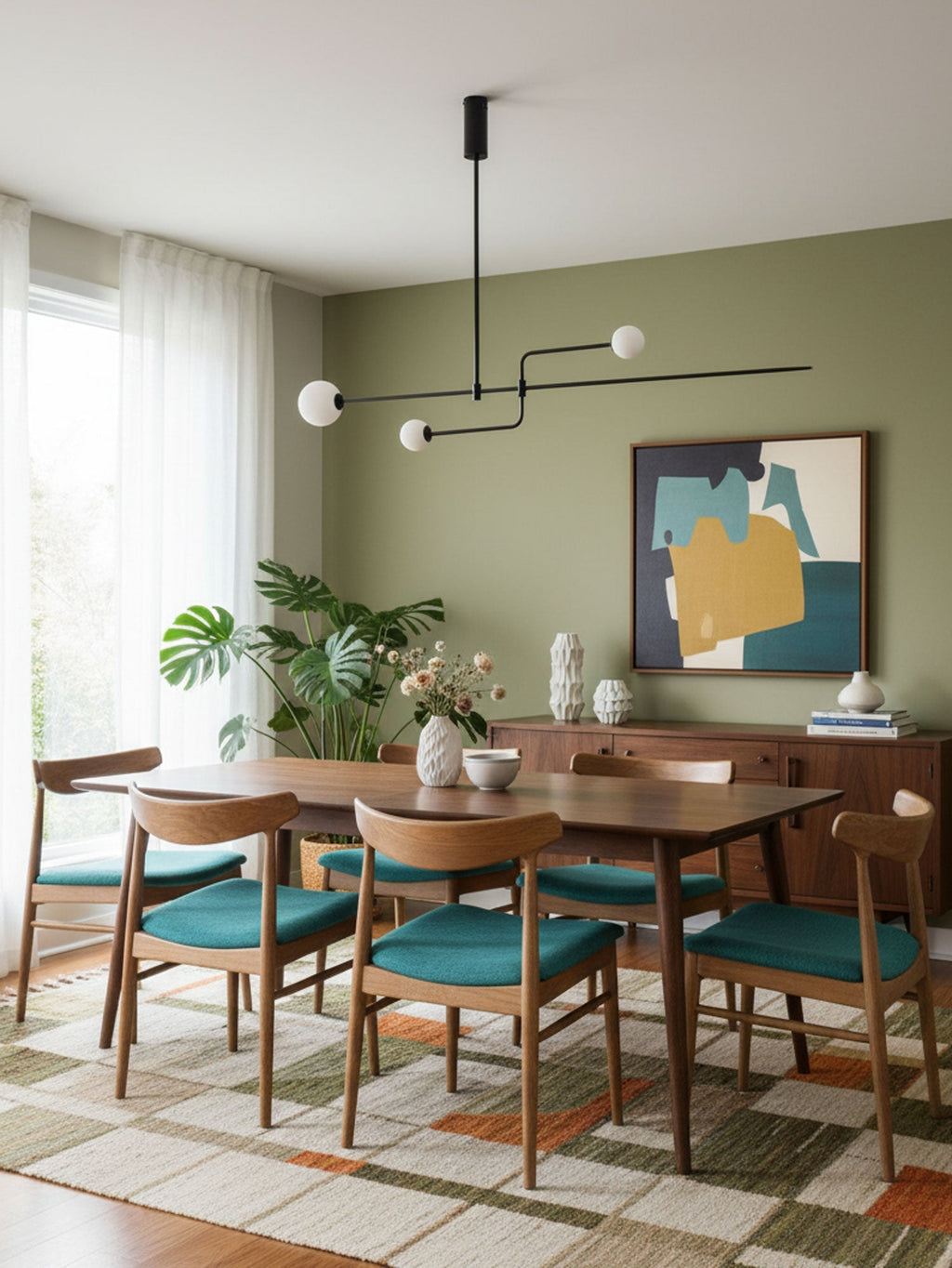 Adjustable Minimalist Chandelier With Patinated Brass And Opaline Glass
