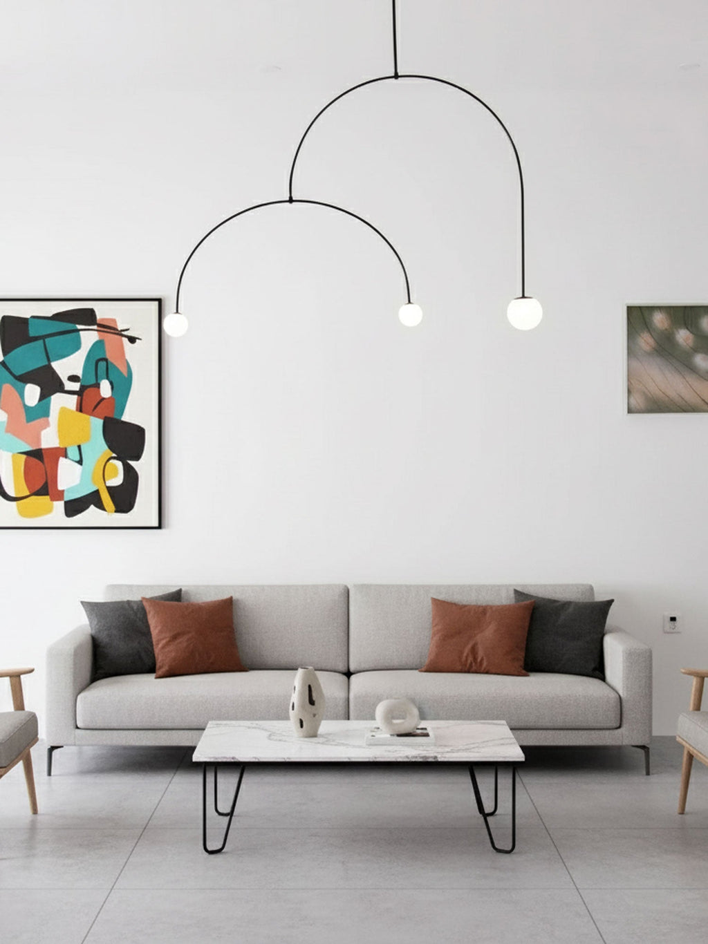 Adjustable Minimalist Chandelier With Patinated Brass And Opaline Glass