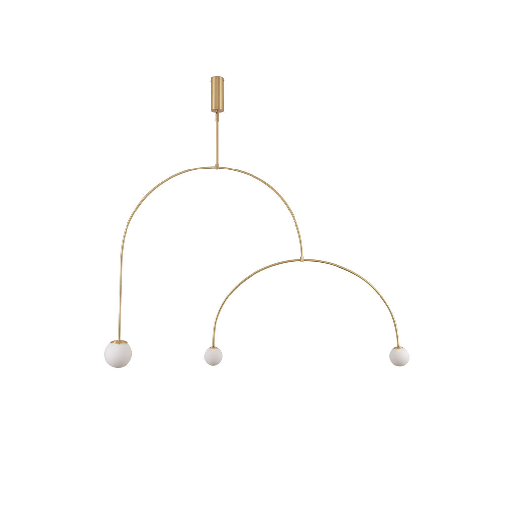 Adjustable Minimalist Chandelier With Patinated Brass And Opaline Glass