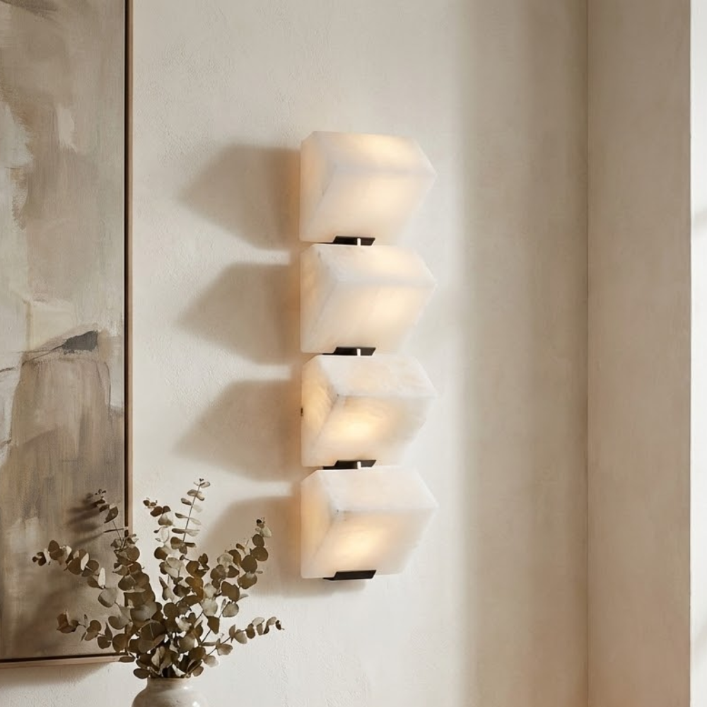 Slim LED Wall Light Dimmable With White Alabaster Finish