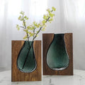 Glass Vase With Wood Finish In Natural Tone For Minimalist Decor
