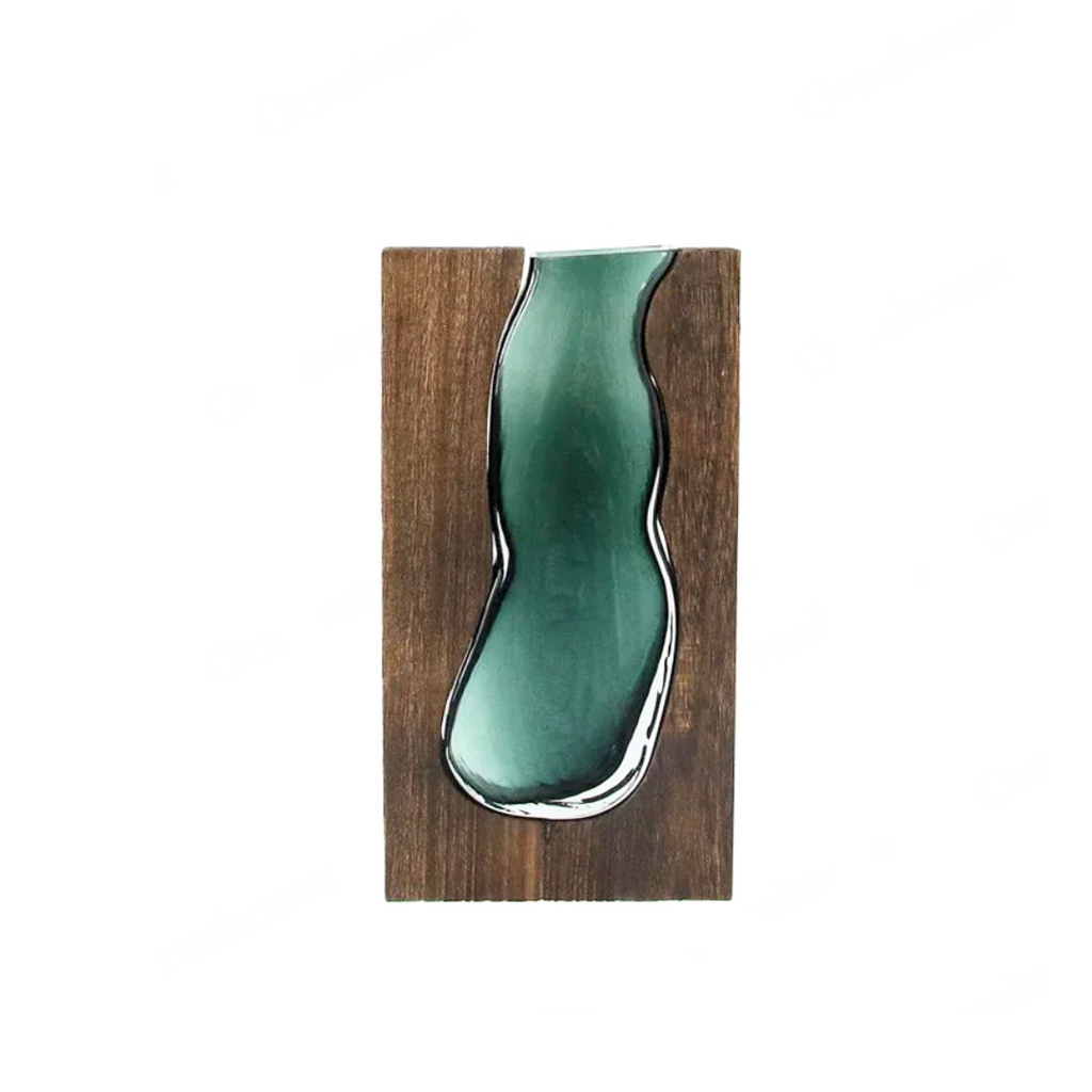 Glass Vase With Wood Finish In Natural Tone For Minimalist Decor