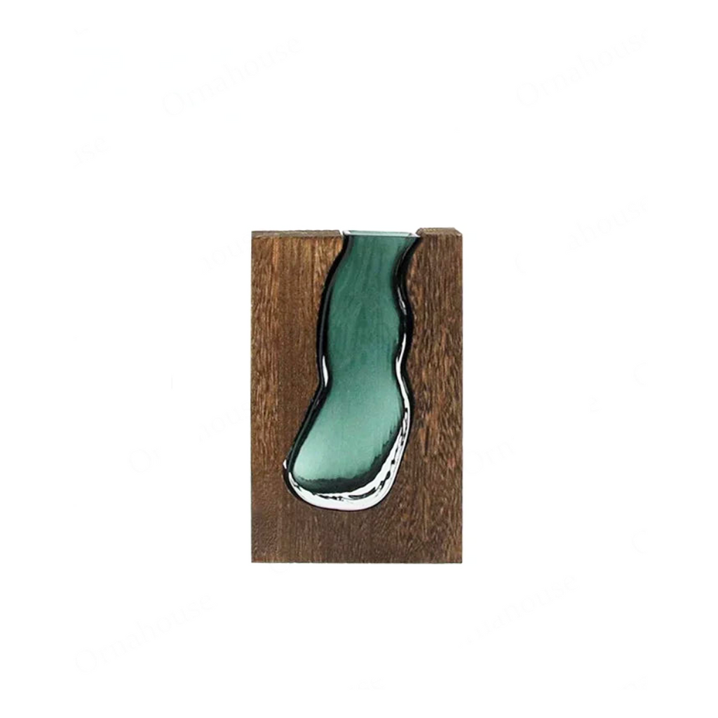 Glass Vase With Wood Finish In Natural Tone For Minimalist Decor