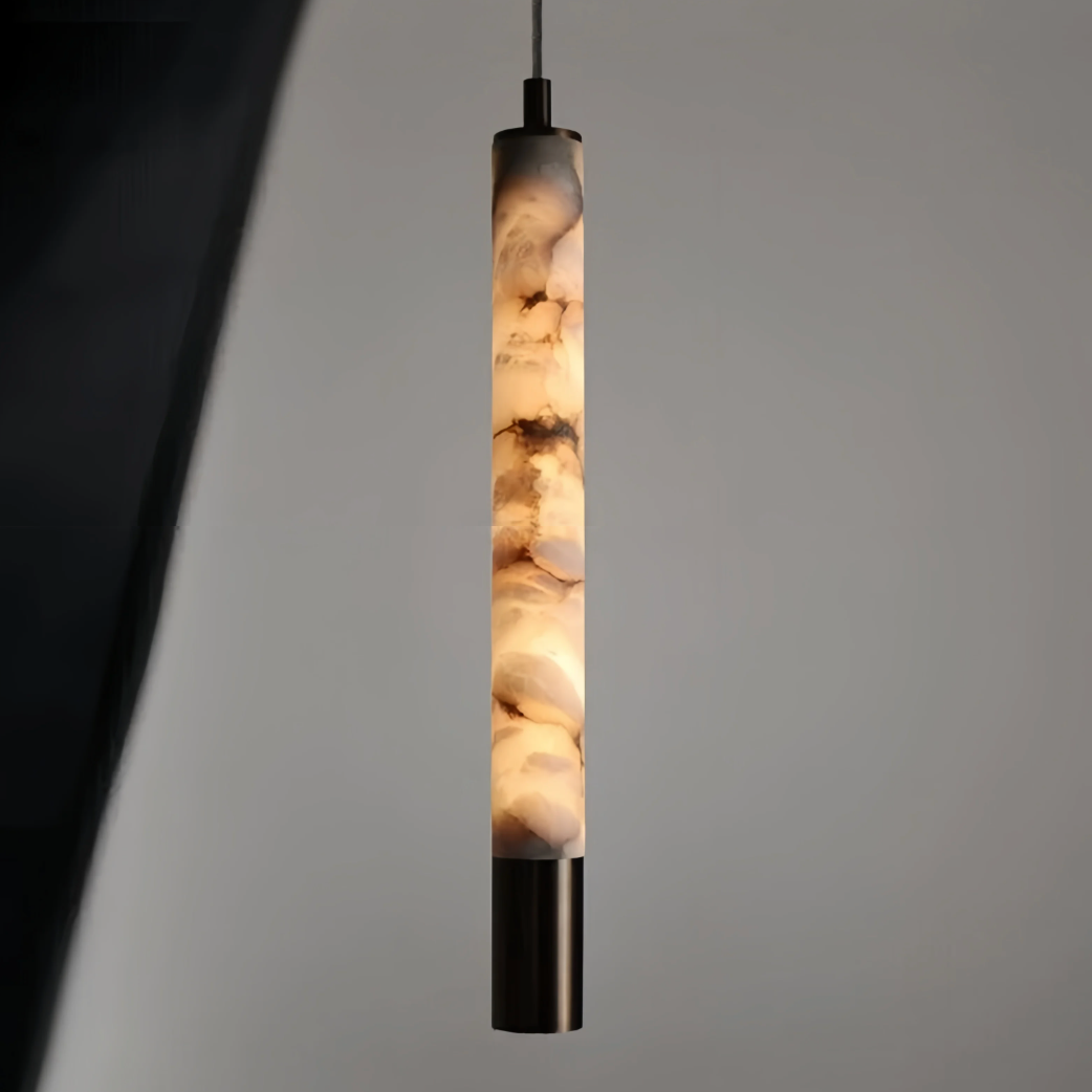 Minimalist Artificial Marble And Copper Pendant Light With Adjustable Height