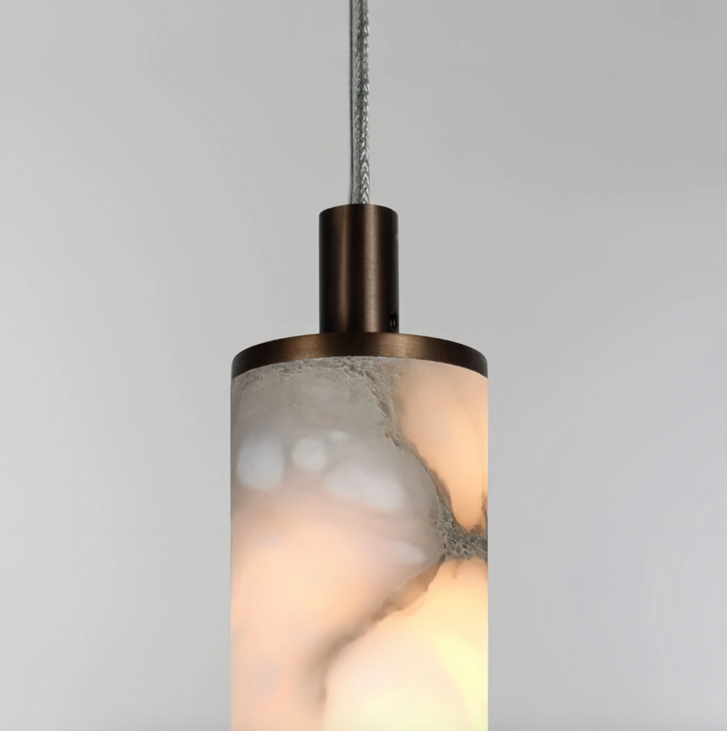 Minimalist Artificial Marble And Copper Pendant Light With Adjustable Height