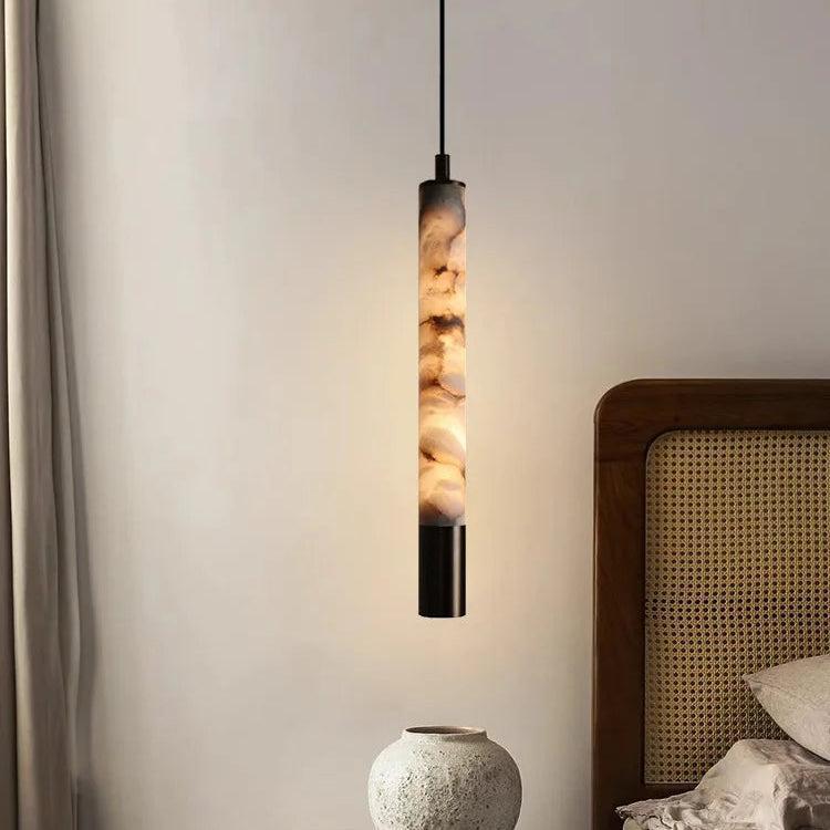 Minimalist Artificial Marble And Copper Pendant Light With Adjustable Height