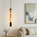 Minimalist Artificial Marble And Copper Pendant Light With Adjustable Height