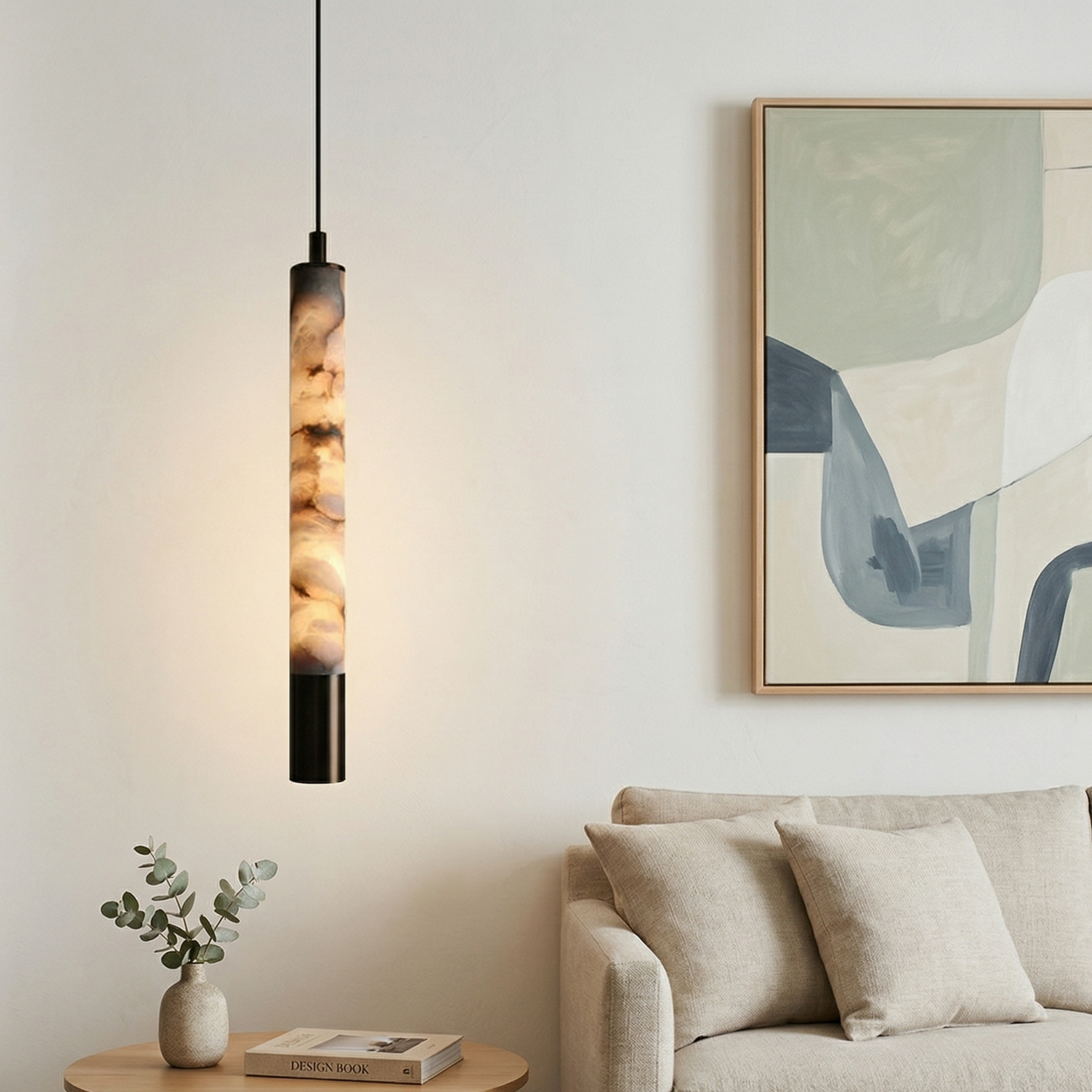 Minimalist Artificial Marble And Copper Pendant Light With Adjustable Height