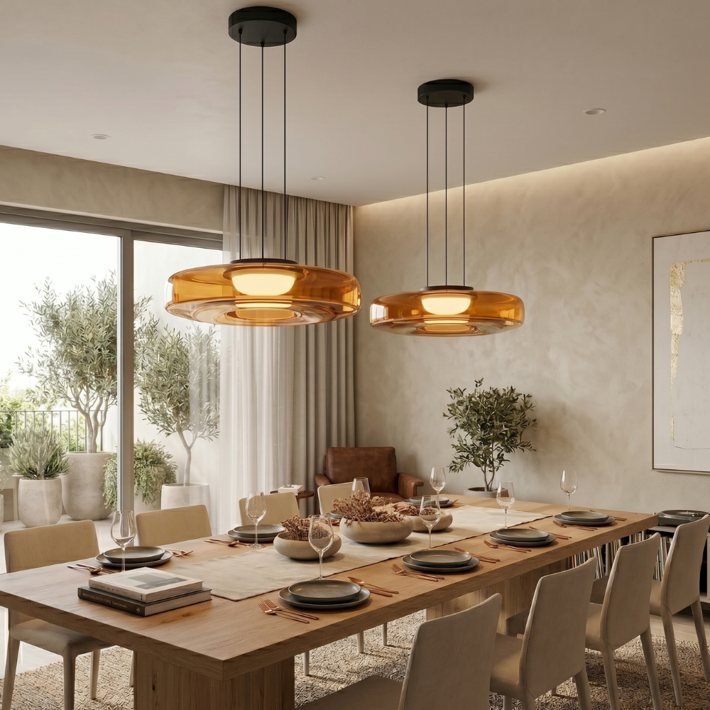 Black Glass Pendant Light With Adjustable Height For Home Decor