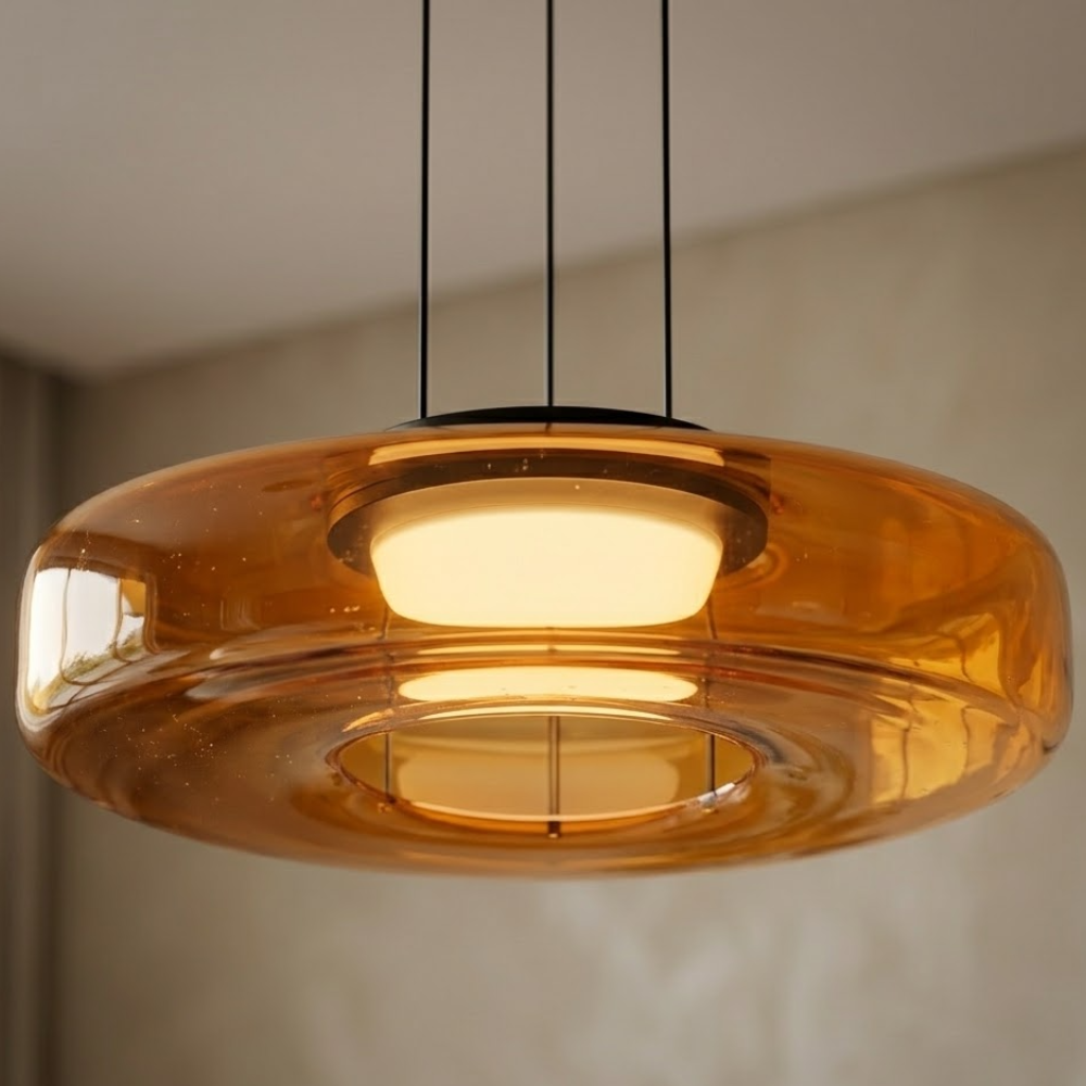 Black Glass Pendant Light With Adjustable Height For Home Decor