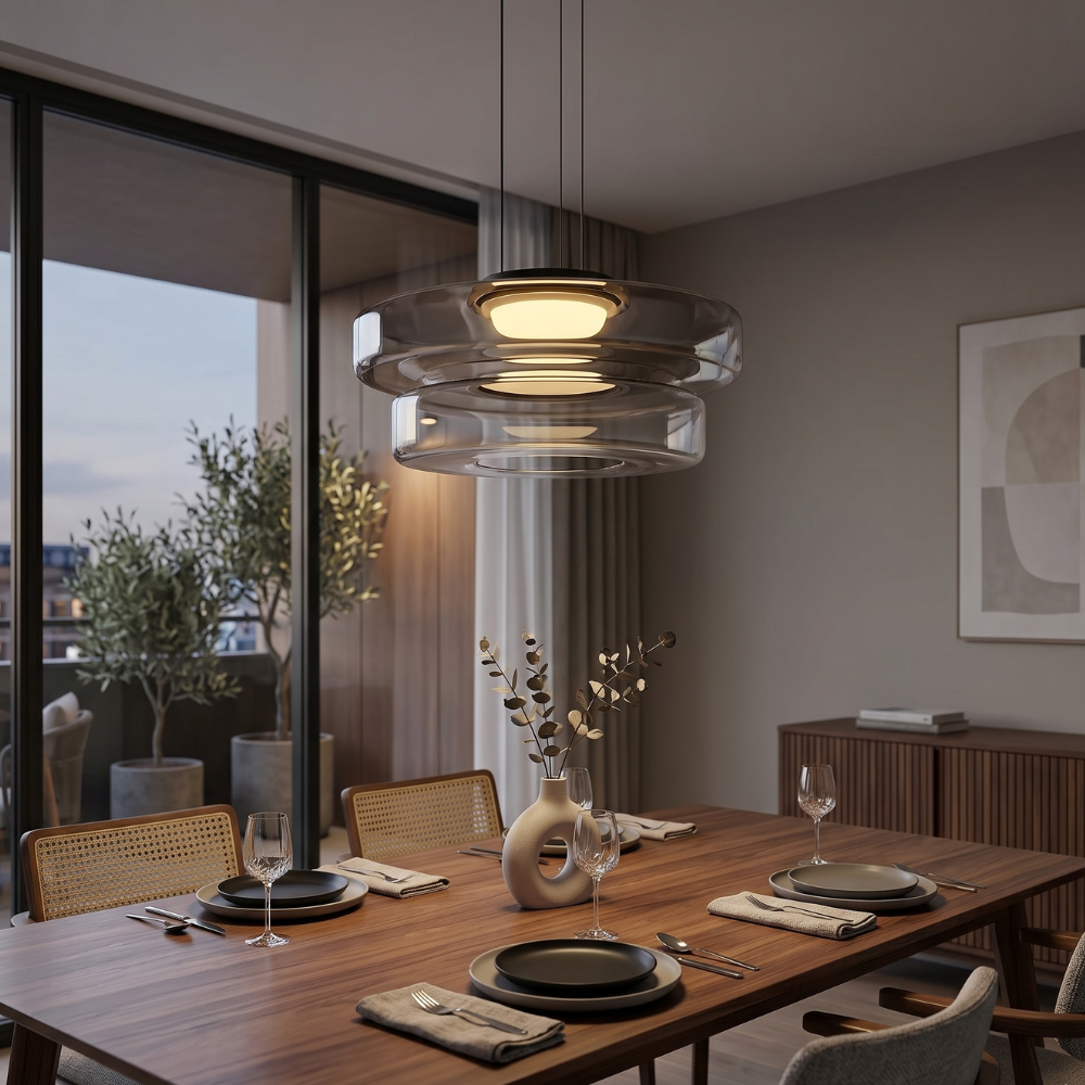 Black Glass Pendant Light With Adjustable Height For Home Decor