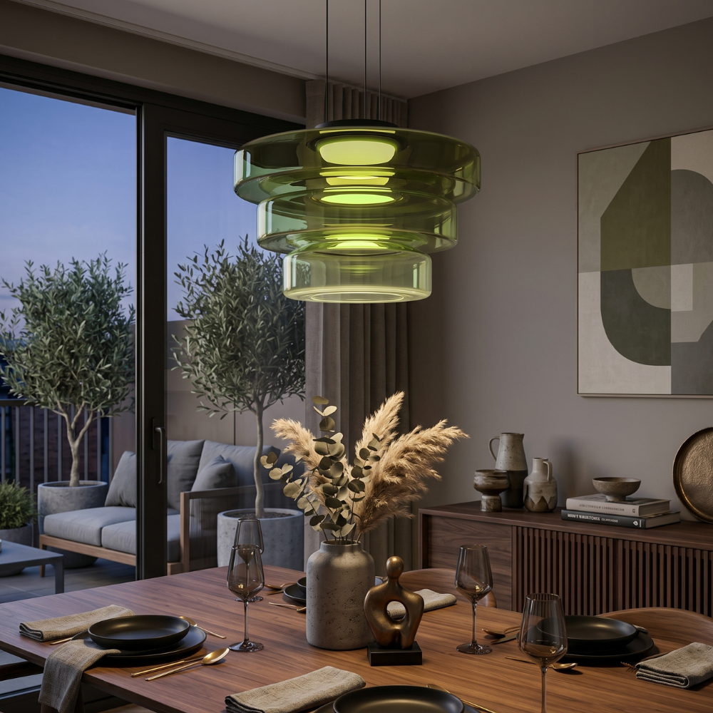Black Glass Pendant Light With Adjustable Height For Home Decor
