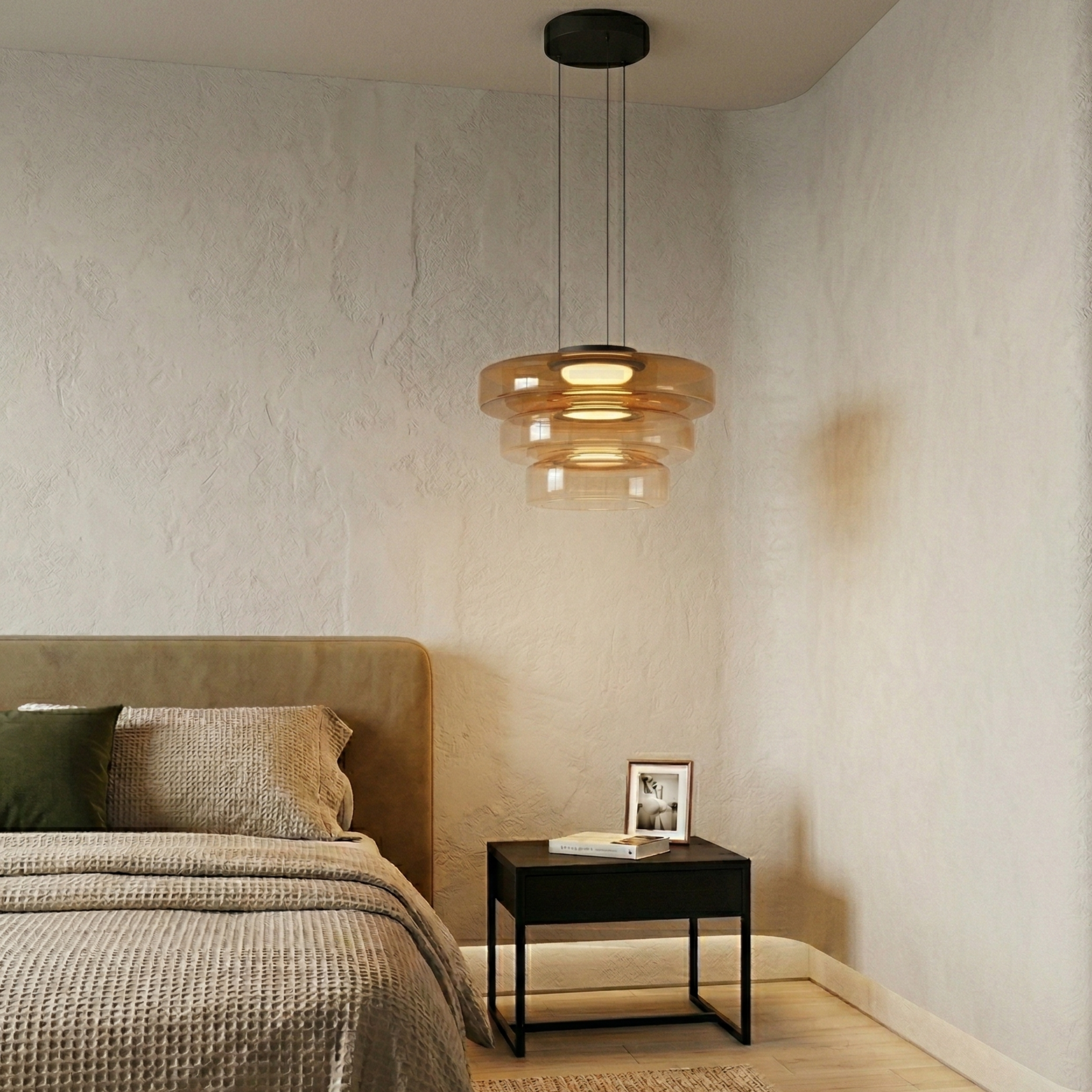 Black Glass Pendant Light With Adjustable Height For Home Decor