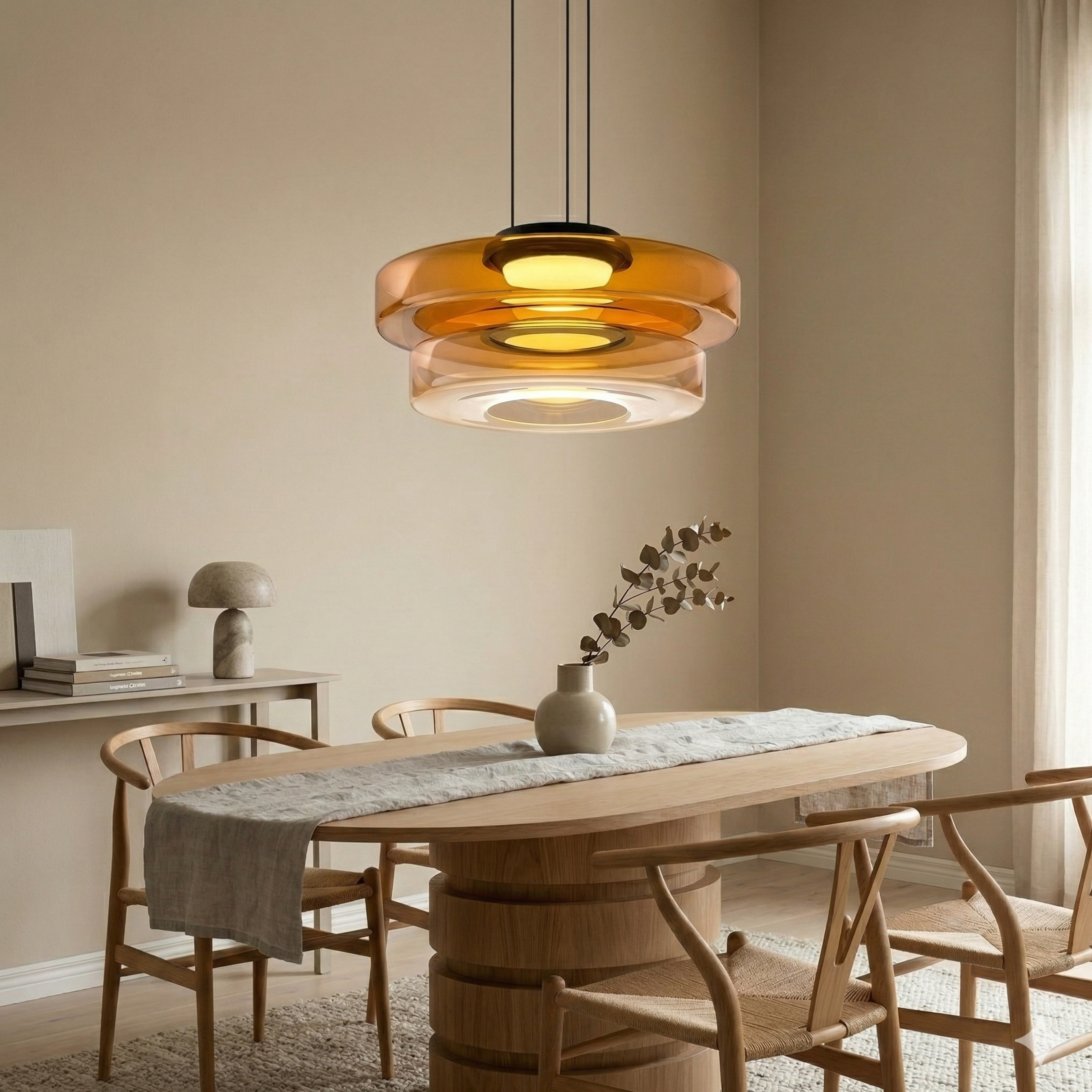 Black Glass Pendant Light With Adjustable Height For Home Decor