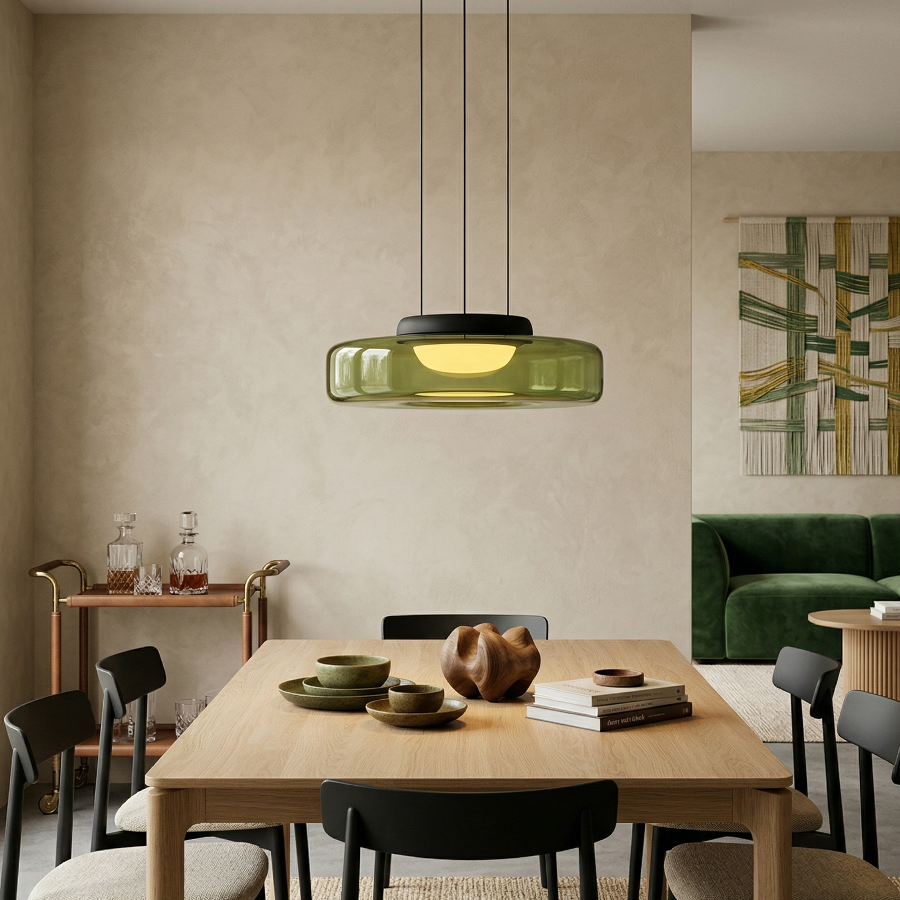 Black Glass Pendant Light With Adjustable Height For Home Decor