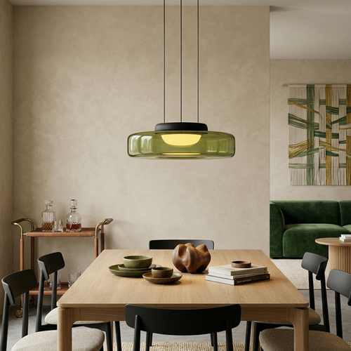 Black Glass Pendant Light With Adjustable Height For Home Decor
