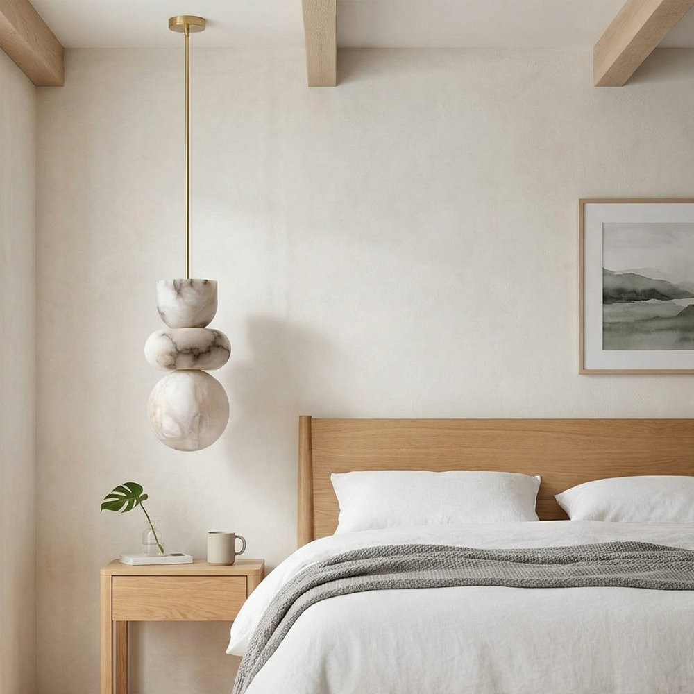 Cozy Natural Marble Pendant Light With Warm LED Glow