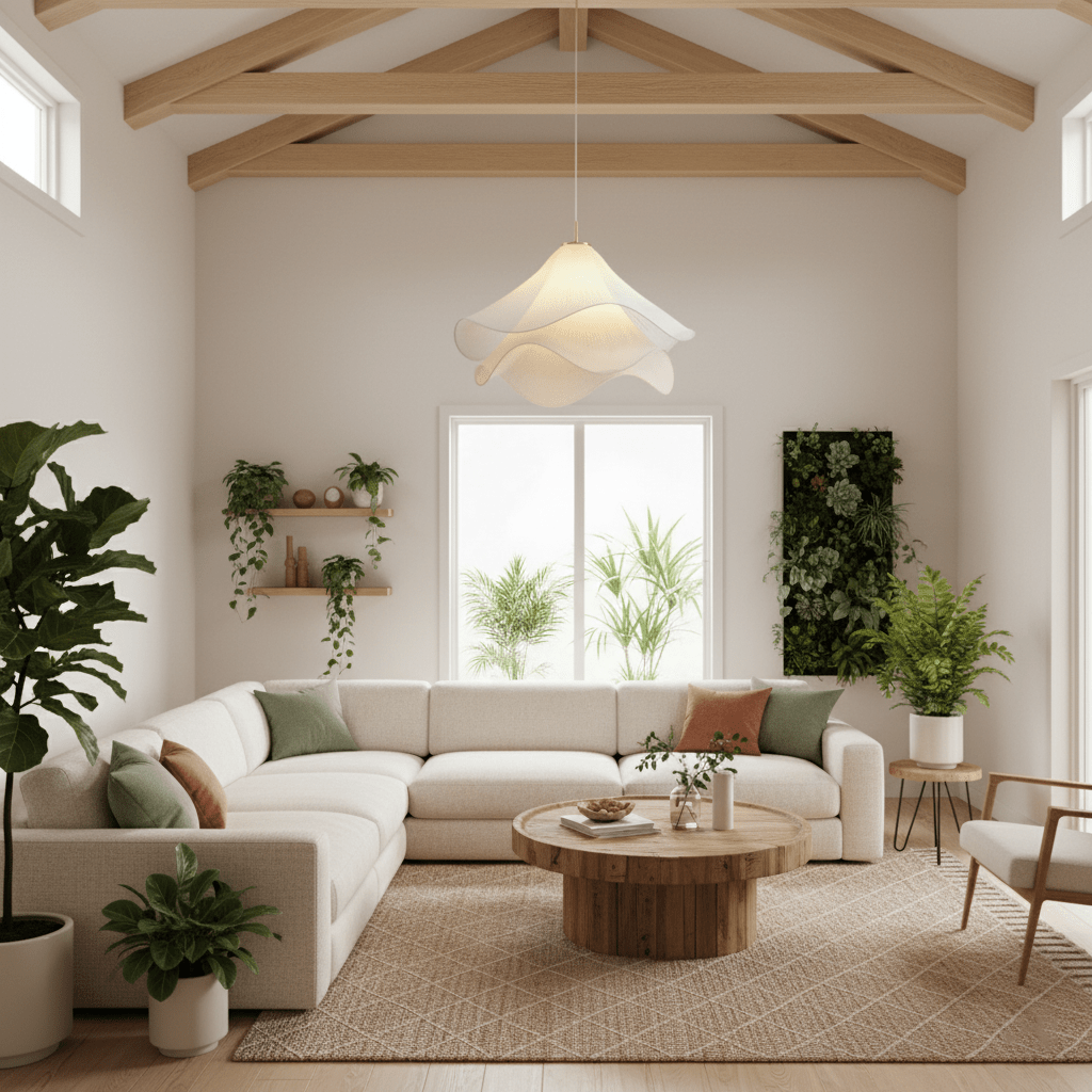 Modern Pendant Light With White Fabric Shade And Adjustable Height