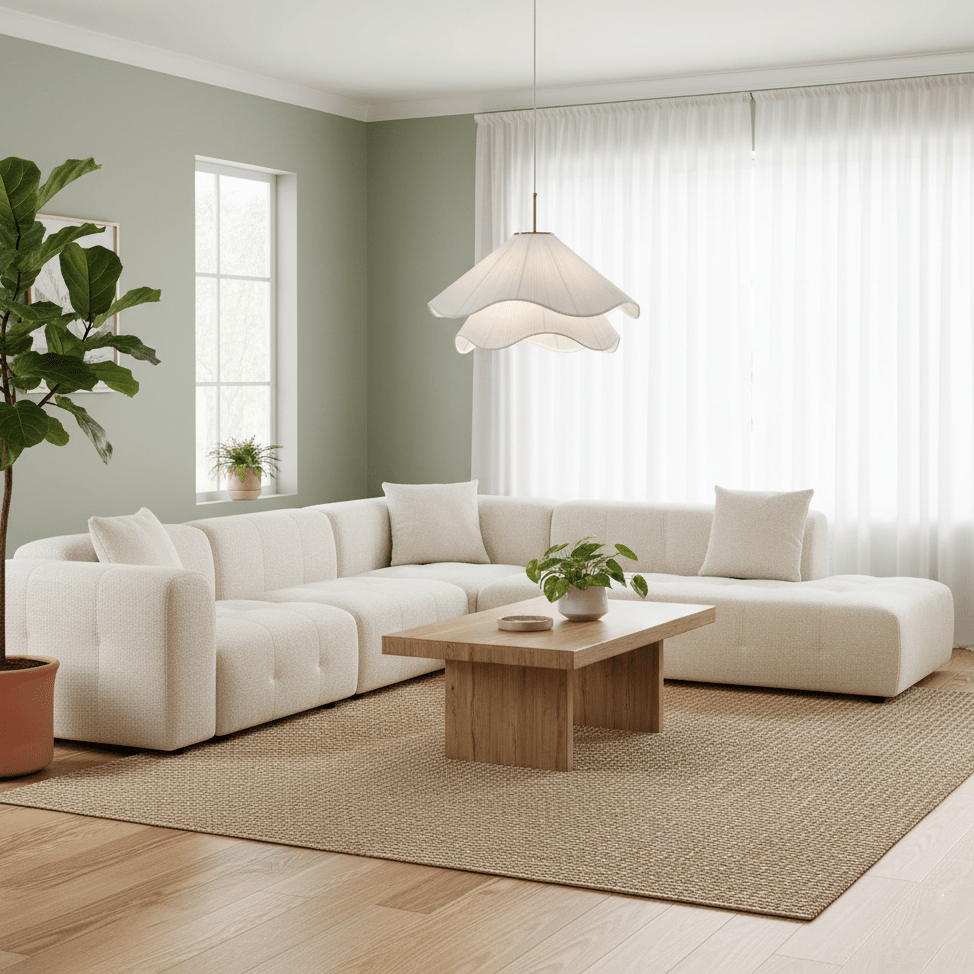 Modern Pendant Light With White Fabric Shade And Adjustable Height