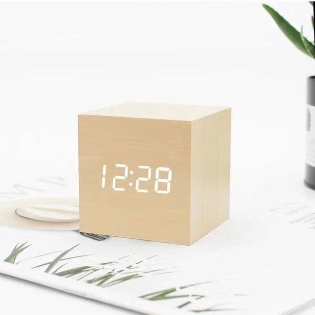 Wooden Alarm Clock With Sunrise Feature And LED Display