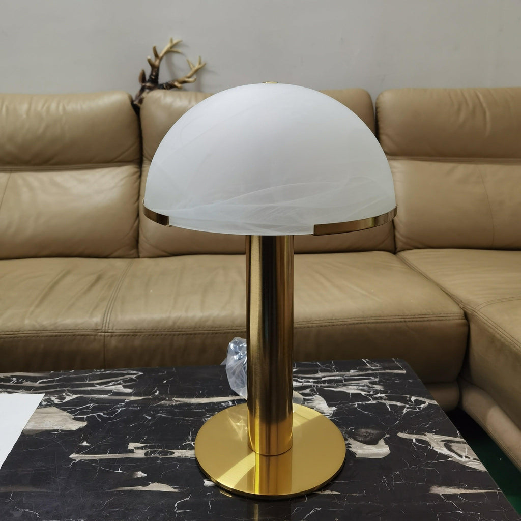Minimalist Alabaster Stone Table Lamp With Bronze Base