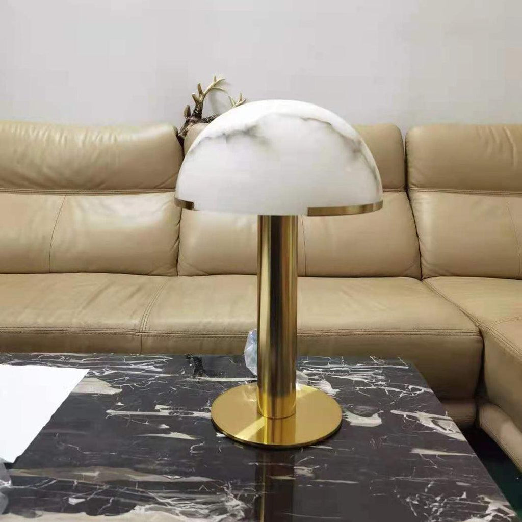 Minimalist Alabaster Stone Table Lamp With Bronze Base