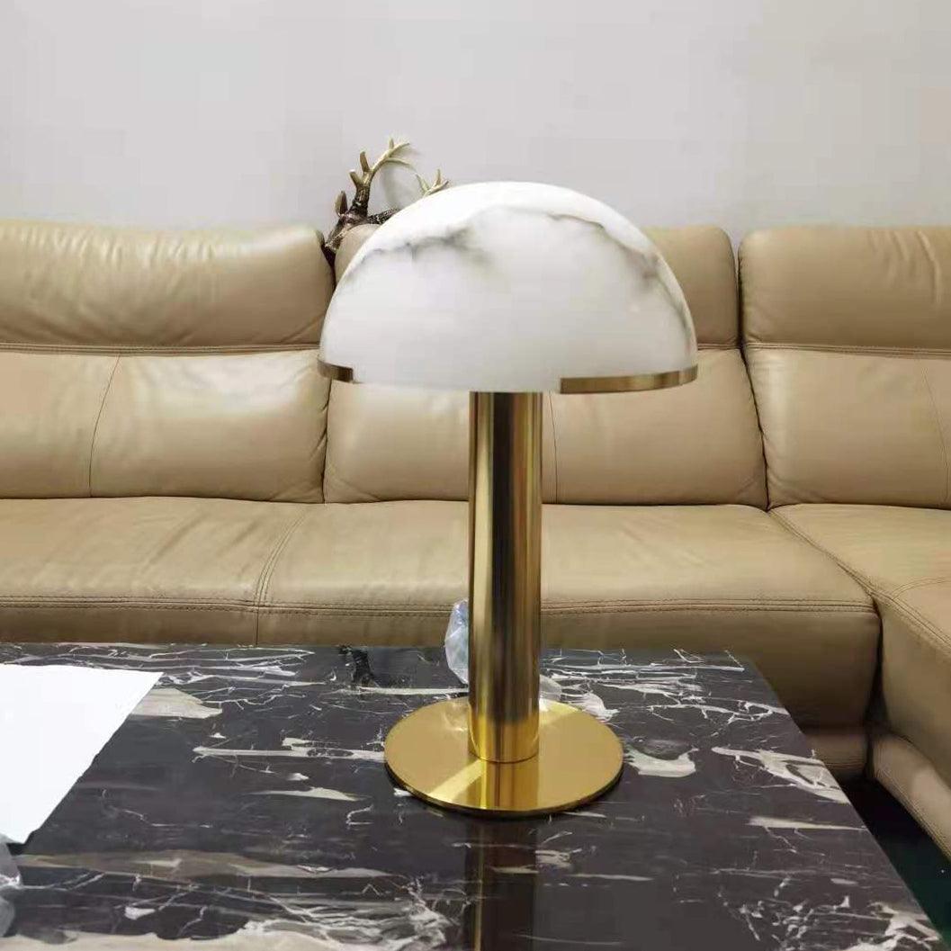 Minimalist Alabaster Stone Table Lamp With Bronze Base