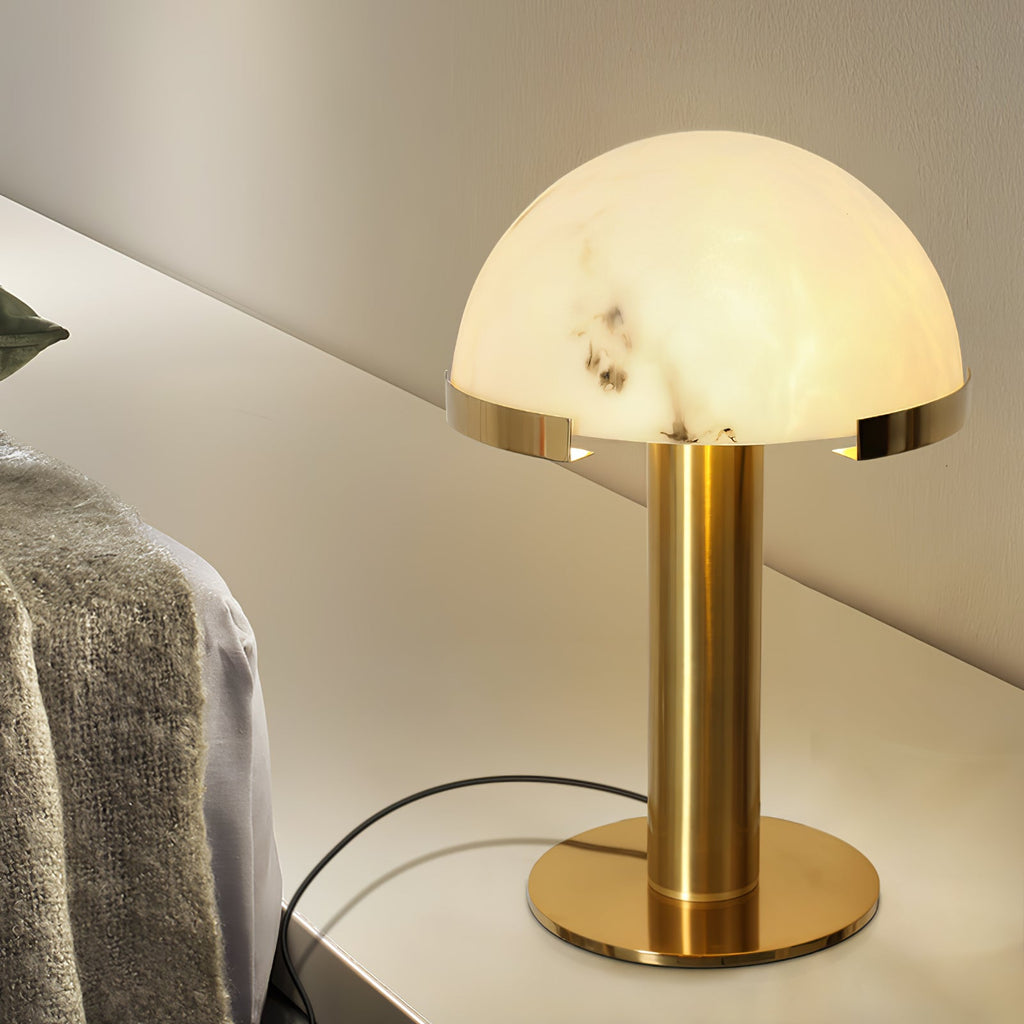 Minimalist Alabaster Stone Table Lamp With Bronze Base