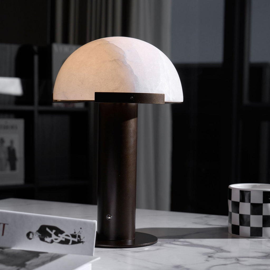 Minimalist Alabaster Stone Table Lamp With Bronze Base