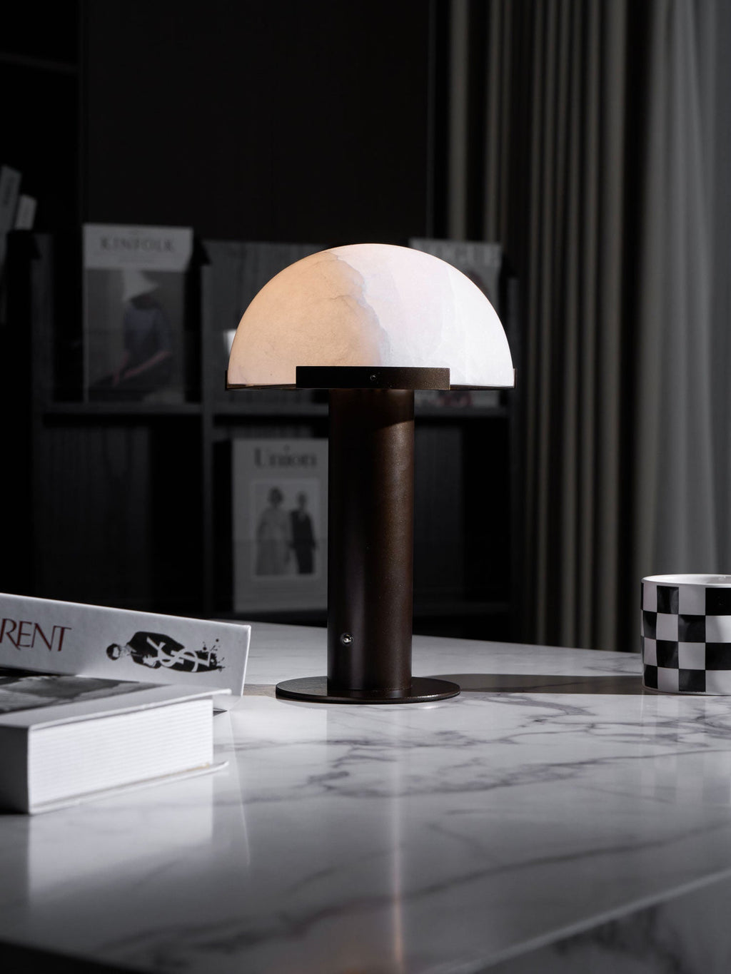 Minimalist Alabaster Stone Table Lamp With Bronze Base