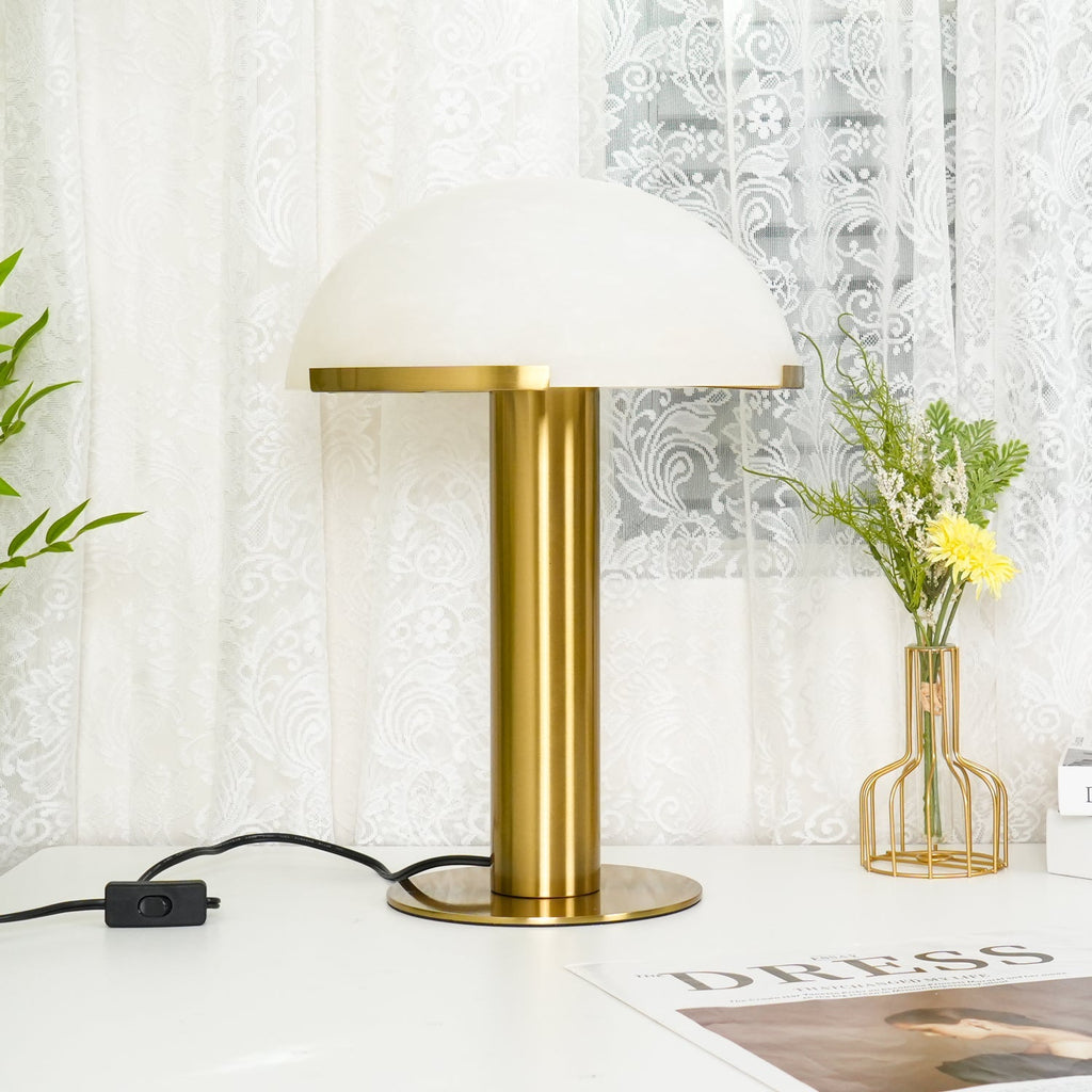Minimalist Alabaster Stone Table Lamp With Bronze Base