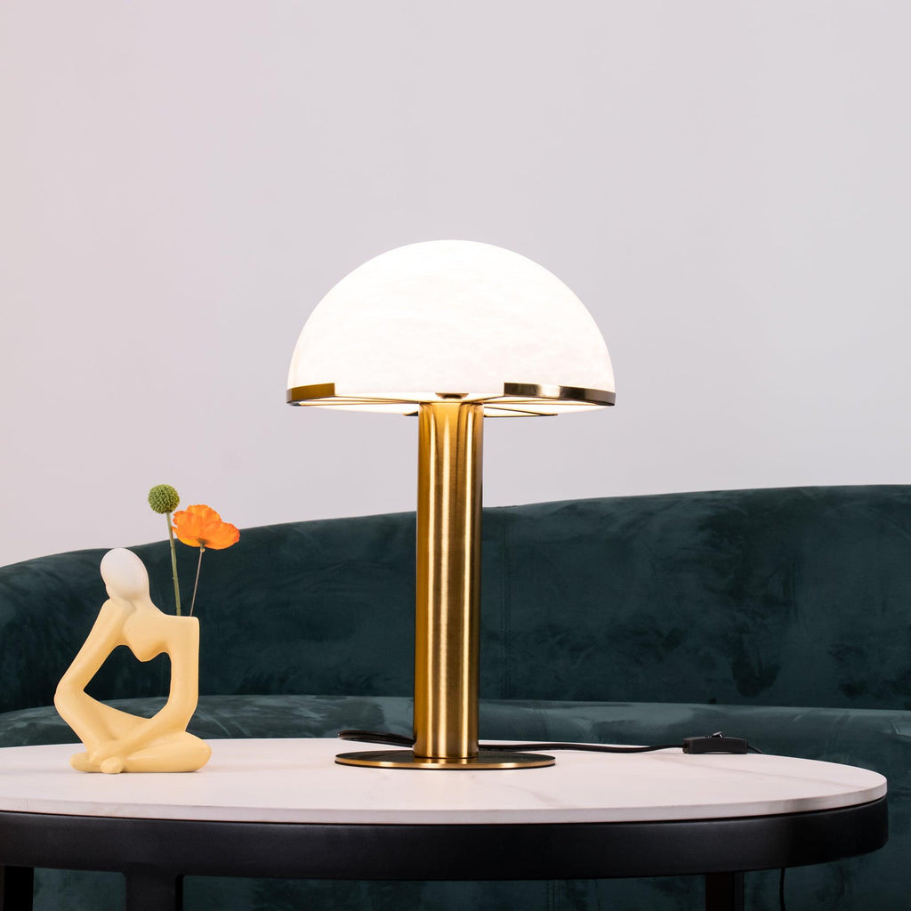 Minimalist Alabaster Stone Table Lamp With Bronze Base