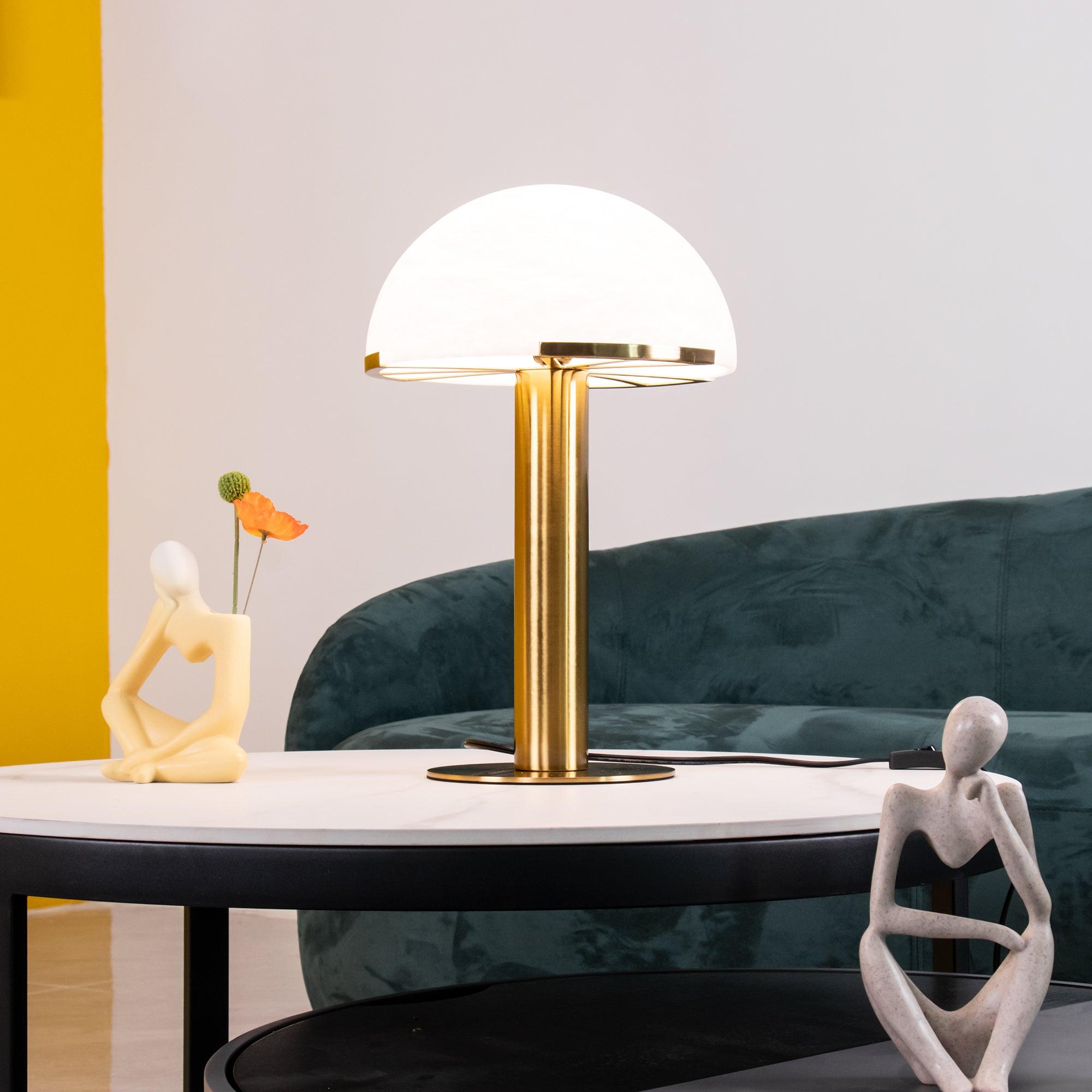 Minimalist Alabaster Stone Table Lamp With Bronze Base