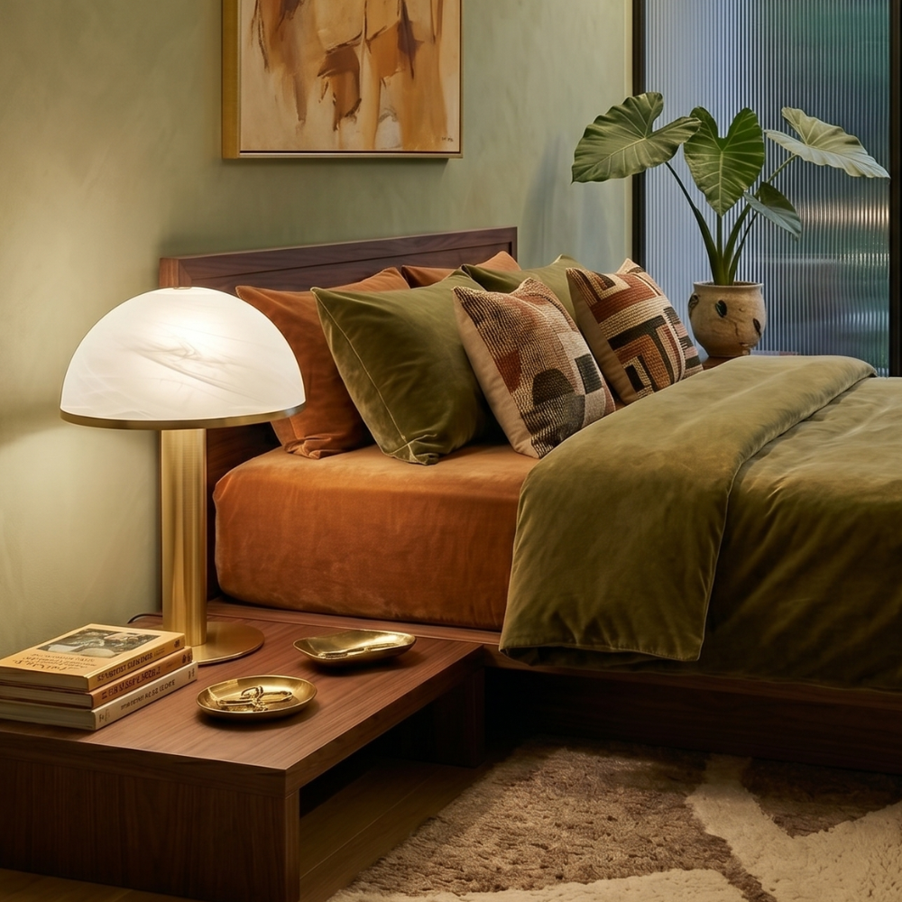 Minimalist Alabaster Stone Table Lamp With Bronze Base