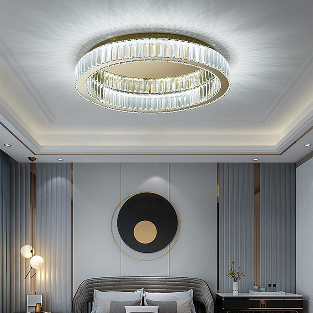 Lampada da soffitto rotonda con cristalli | Finitura oro lussuosa | Meowbutter