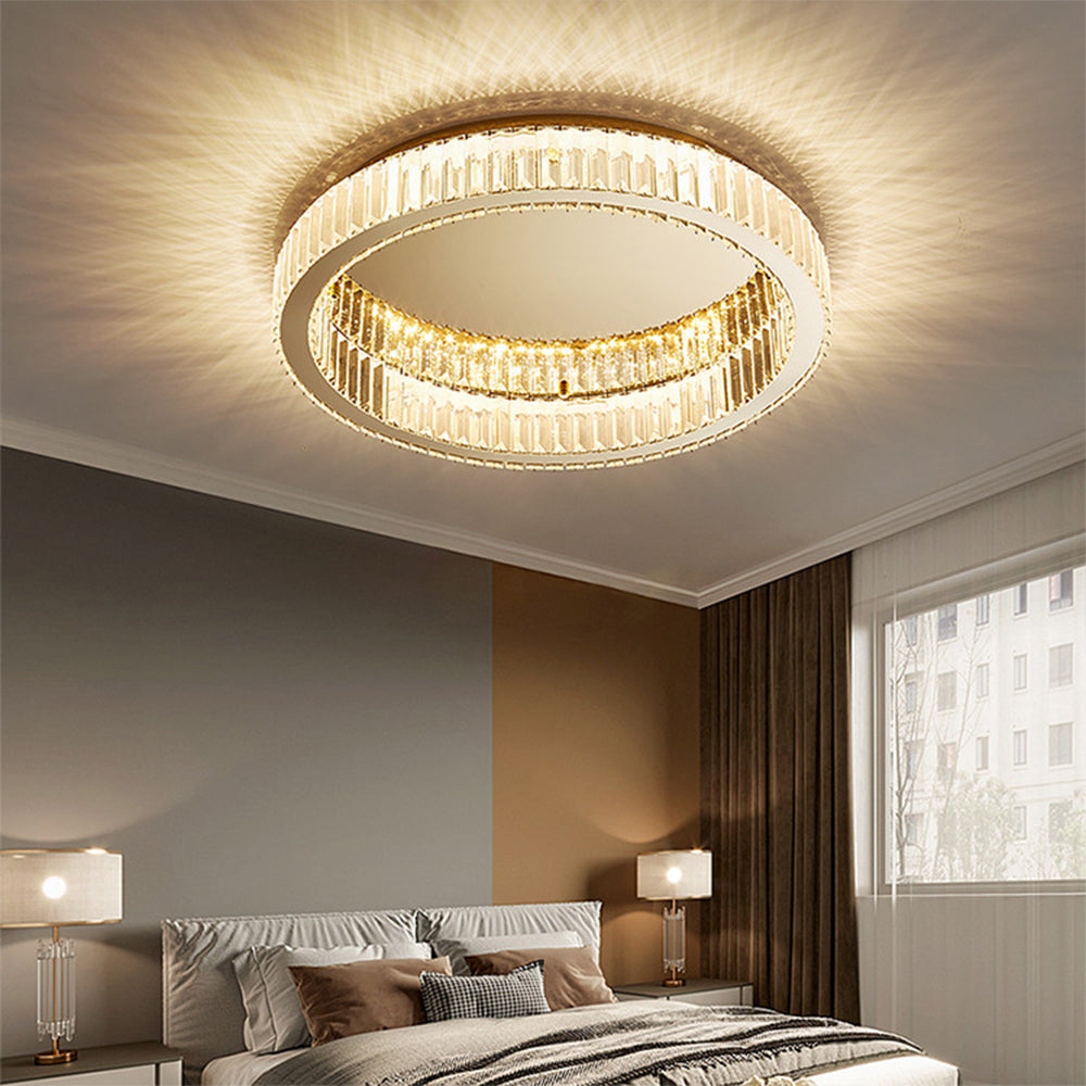 Lampada da soffitto rotonda con cristalli | Finitura oro lussuosa | Meowbutter