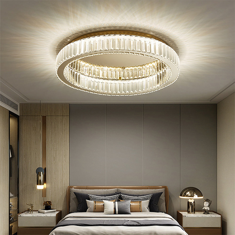 Lampada da soffitto rotonda con cristalli | Finitura oro lussuosa | Meowbutter