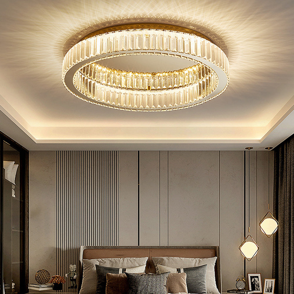 Lampada da soffitto rotonda con cristalli | Finitura oro lussuosa | Meowbutter