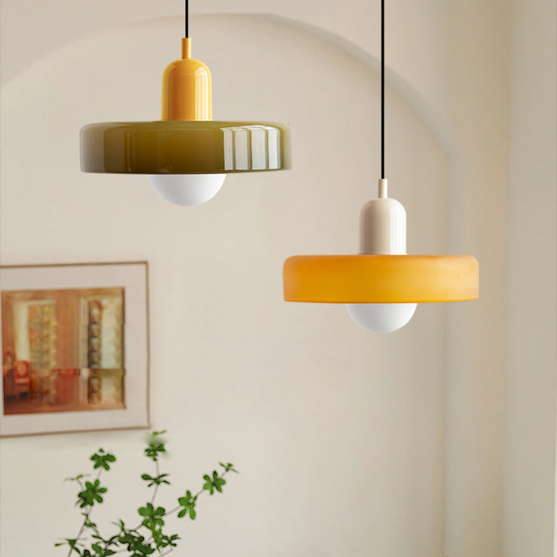 Lampada a sospensione nordica — Pannelli in vetro lucido, struttura metallica verniciata a forno